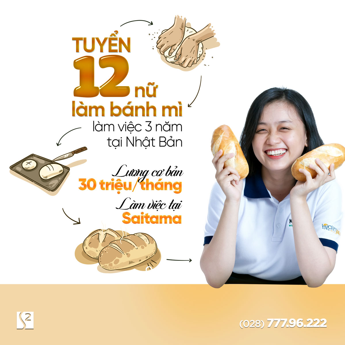 Xuất khẩu lao động Nhật Bản Esuhai - Tuyển dụng nữ làm bánh mì